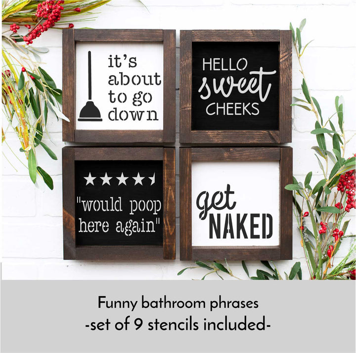 WallCutz  Bathroom Humor - Stencil Bundle 9pk Stencil