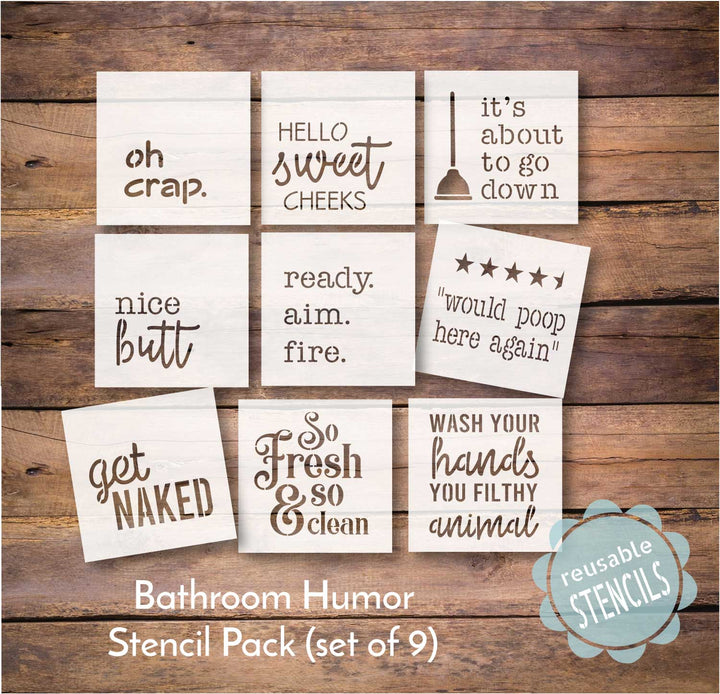 WallCutz  Bathroom Humor - Stencil Bundle 9pk Stencil