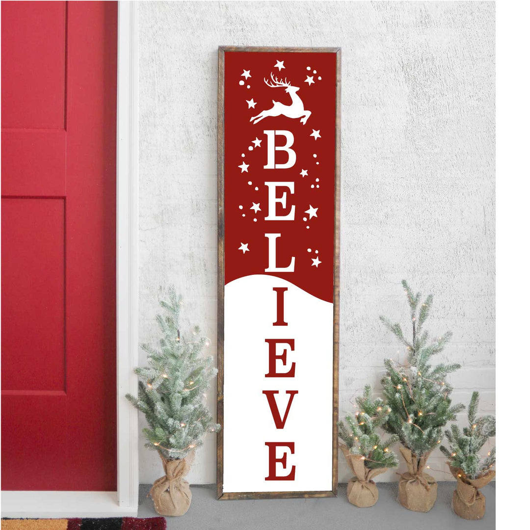 WallCutz  Believe Porch Stencil with Reindeer Stencil