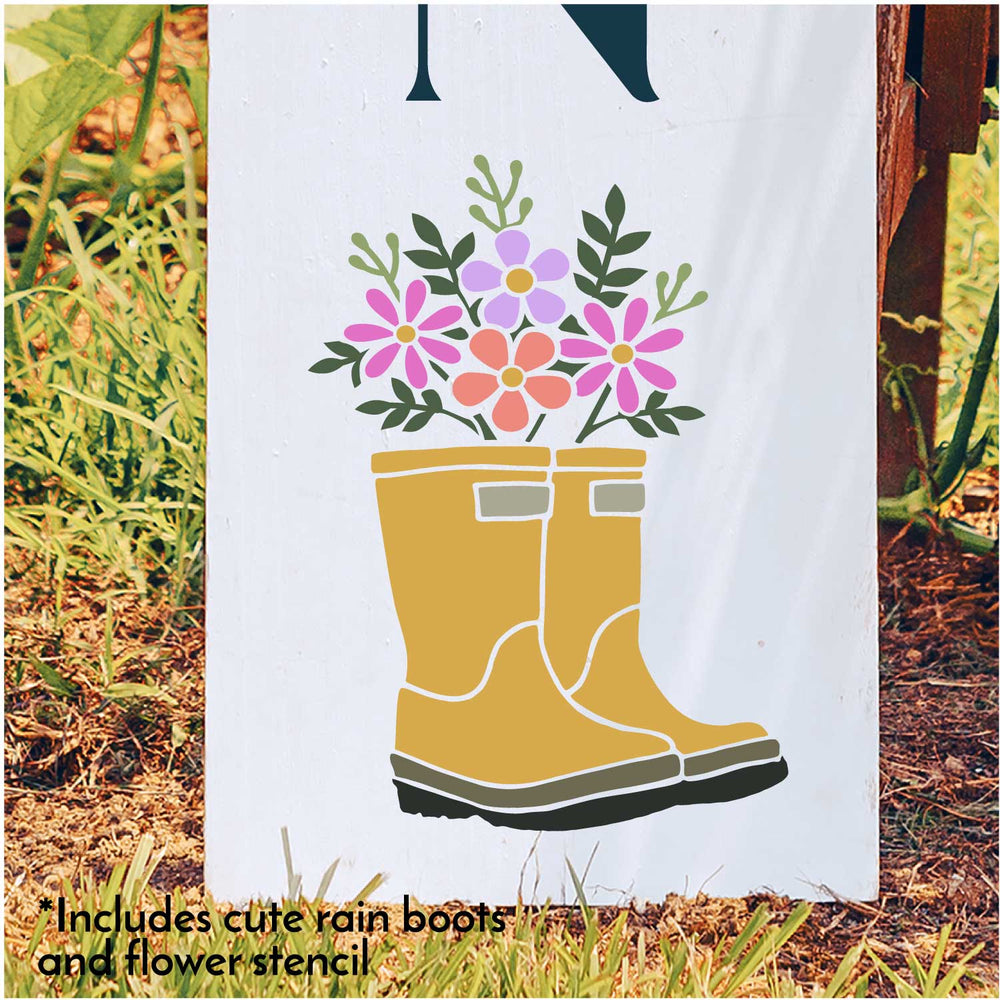 WallCutz  Bless This Garden Rain Boots Stencil Stencil