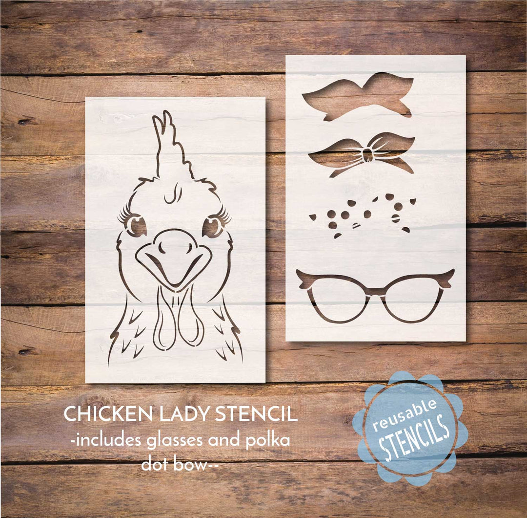 WallCutz  Chicken Lady with Glasses / Farm Stencil Stencil