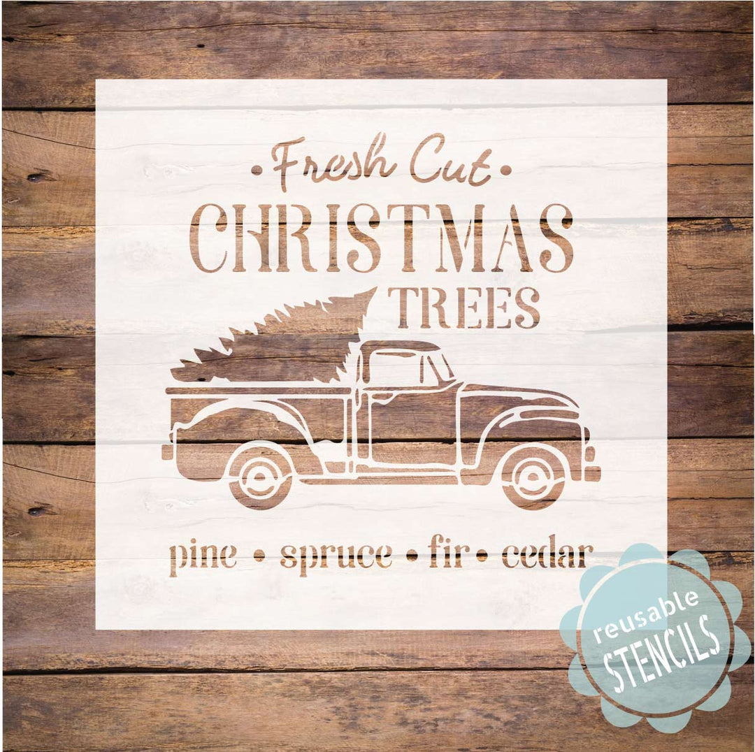 WallCutz  Christmas Farm Truck Tree Stencil Stencil