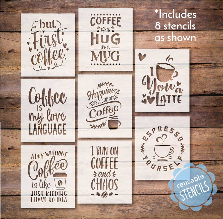 WallCutz  Coffee Stencil Bundle / 8 pack Stencil