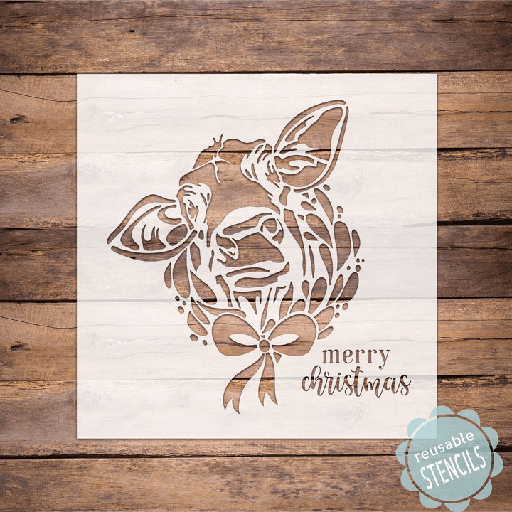 WallCutz  Farm Cow with Christmas  Wreath - Stencil Stencil