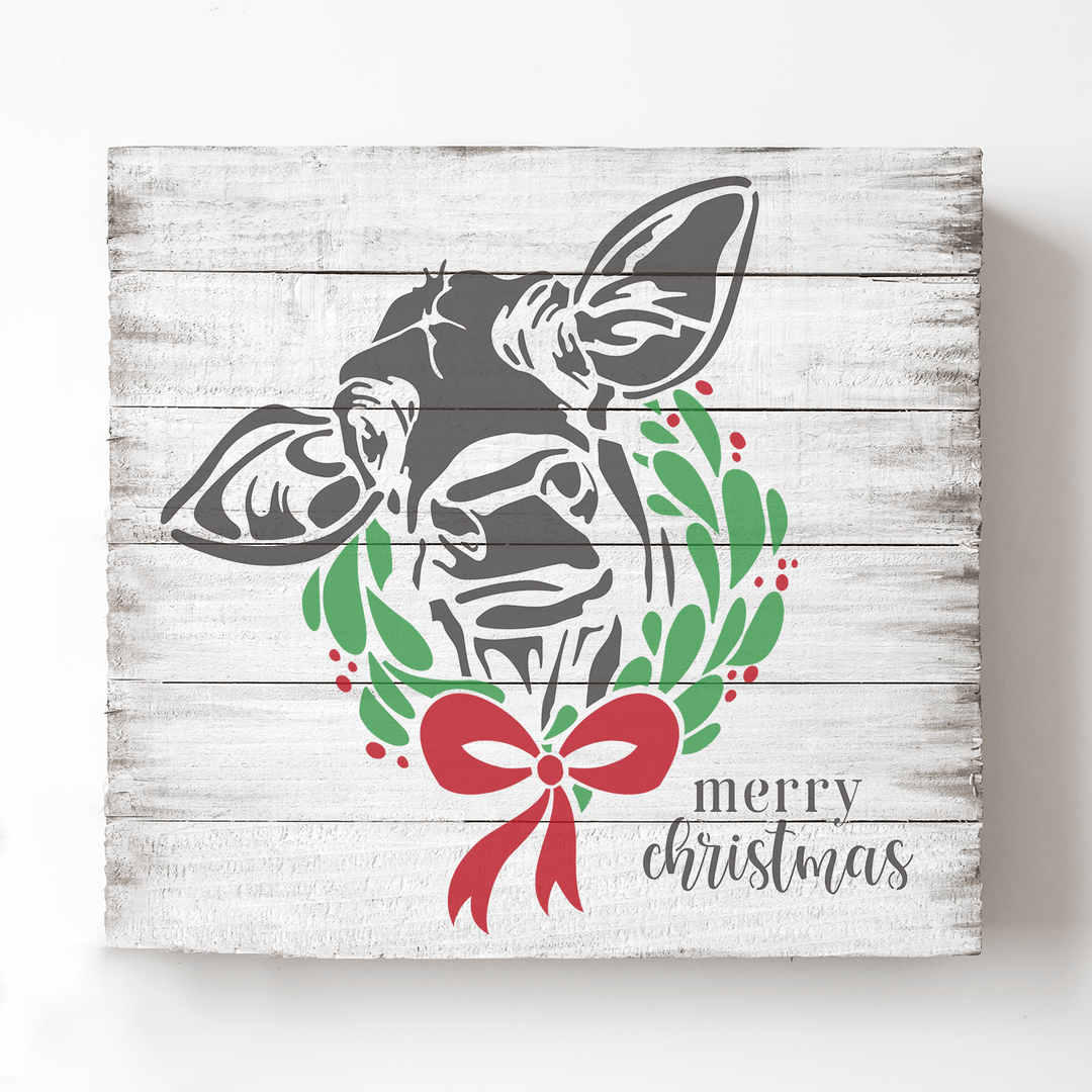 WallCutz  Farm Cow with Christmas  Wreath - Stencil Stencil