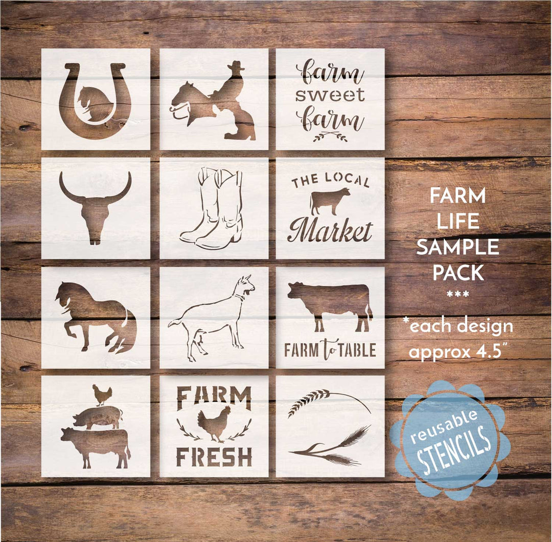 WallCutz  FARM LIFE Sample Pack / 12 pc stencil bundle Stencil