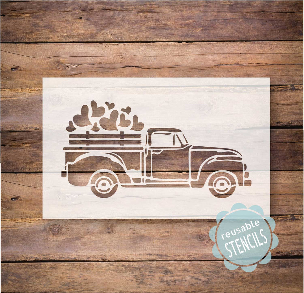 WallCutz  Farm Truck with Hearts Doormat Stencil Stencil