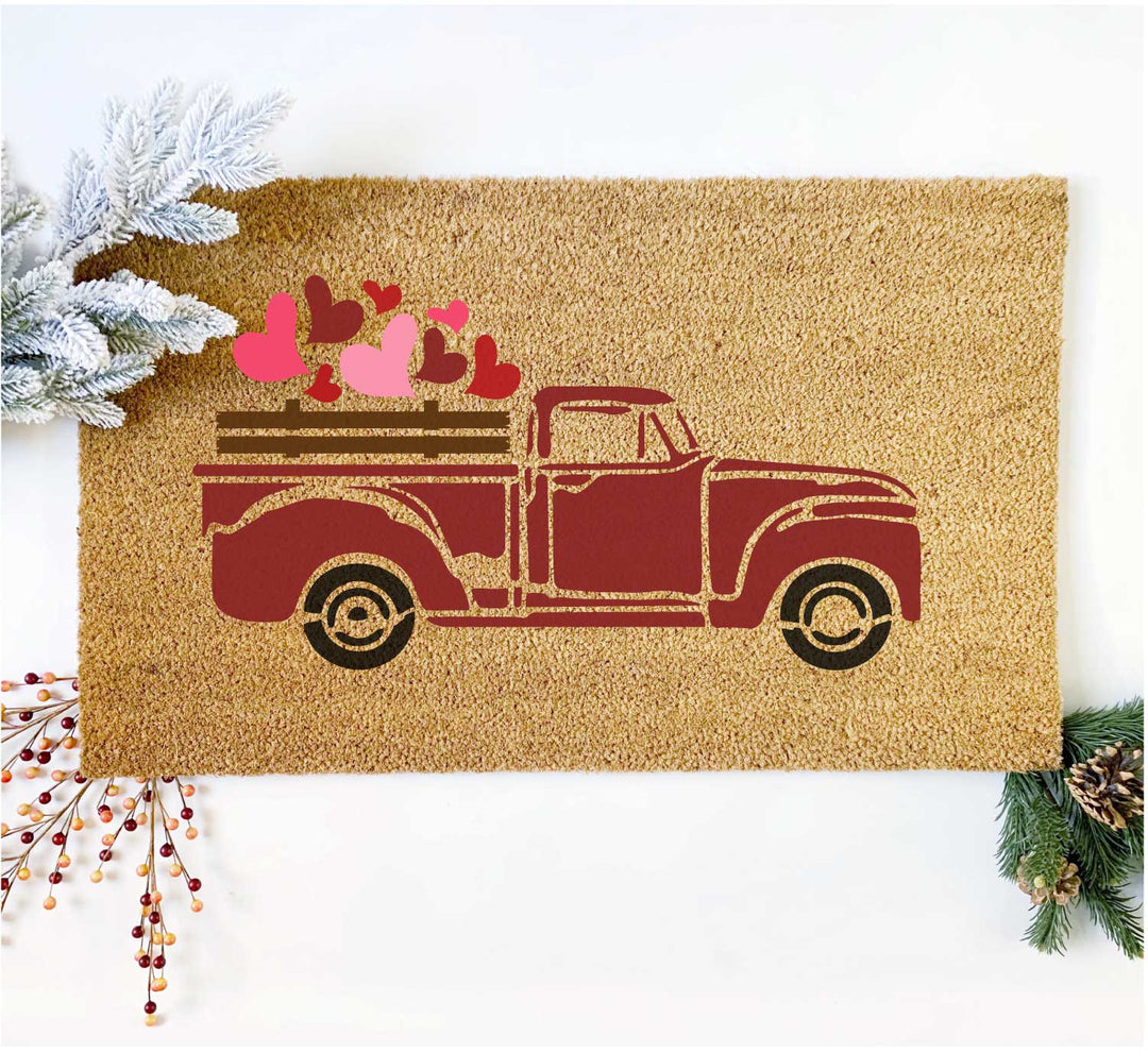 WallCutz  Farm Truck with Hearts Doormat Stencil Stencil