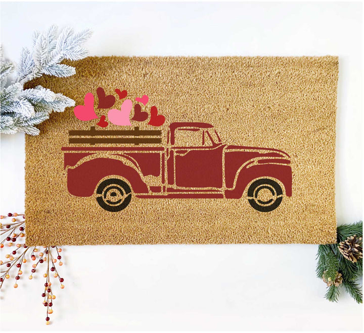 WallCutz  Farm Truck with Hearts Doormat Stencil Stencil