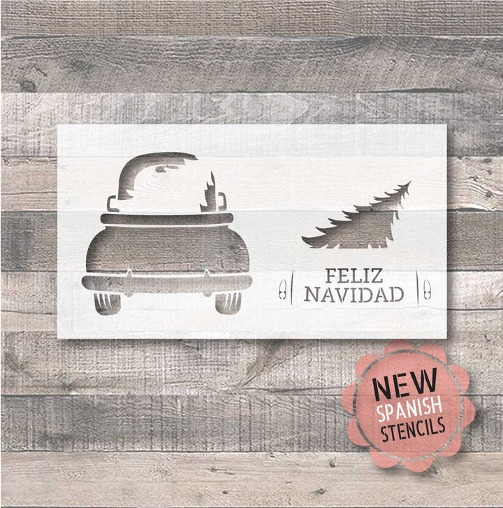 WallCutz  Feliz Navidad ChristmasTruck Tree Stencil Stencil