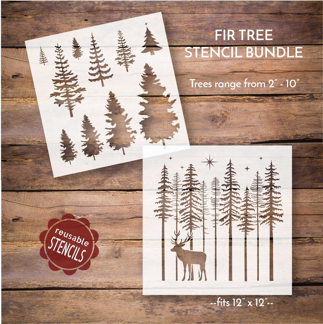 WallCutz  Fir Tree Stencil bundle - Christmas Tree Stencils Stencil