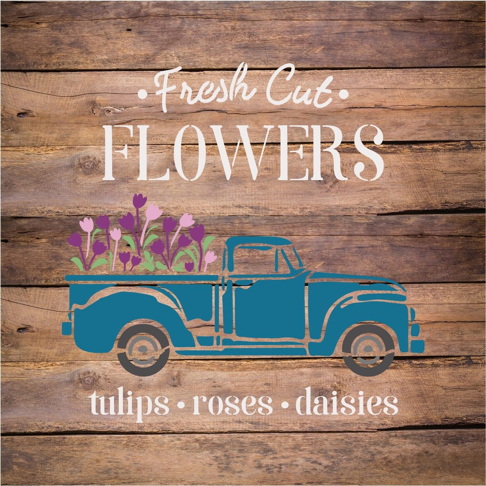 WallCutz  Fresh Cut Flower Truck- Spring Stencil Stencil