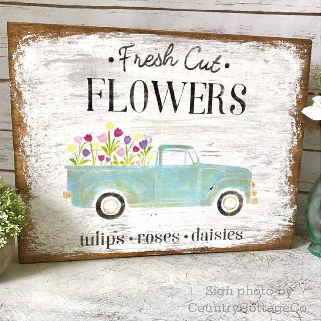 WallCutz  Fresh Cut Flower Truck- Spring Stencil Stencil