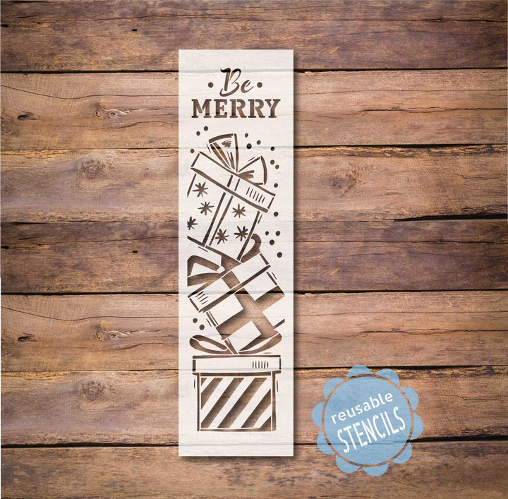 WallCutz  Christmas Gift Stack / Be Merry Porch Stencil Stencil