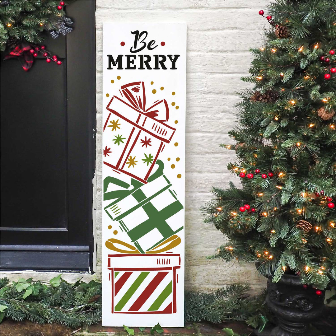 WallCutz  Christmas Gift Stack / Be Merry Porch Stencil Stencil