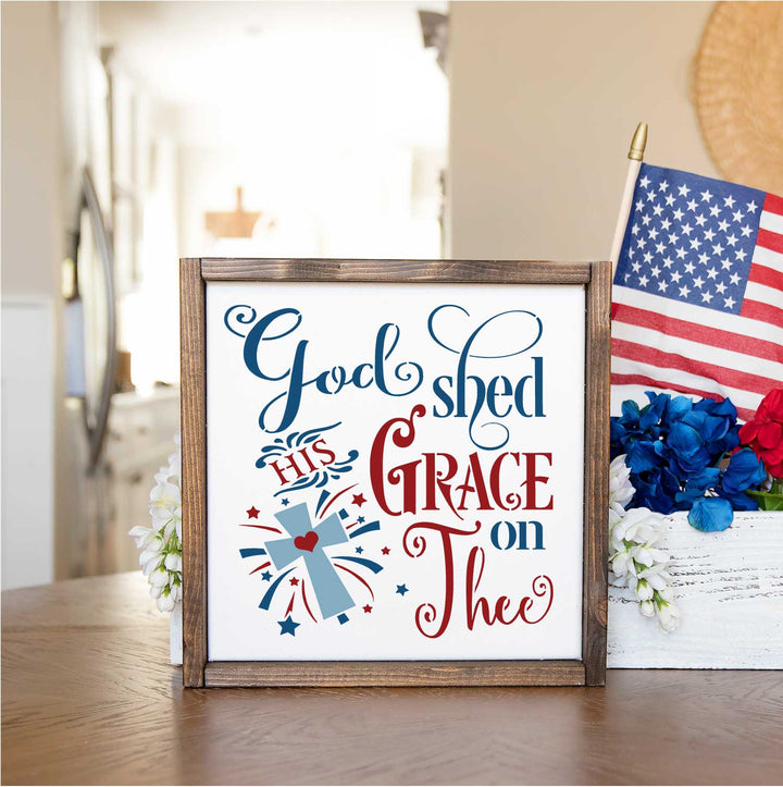 WallCutz  God Shed His Grace On Thee / Patriotic Stencil Stencil