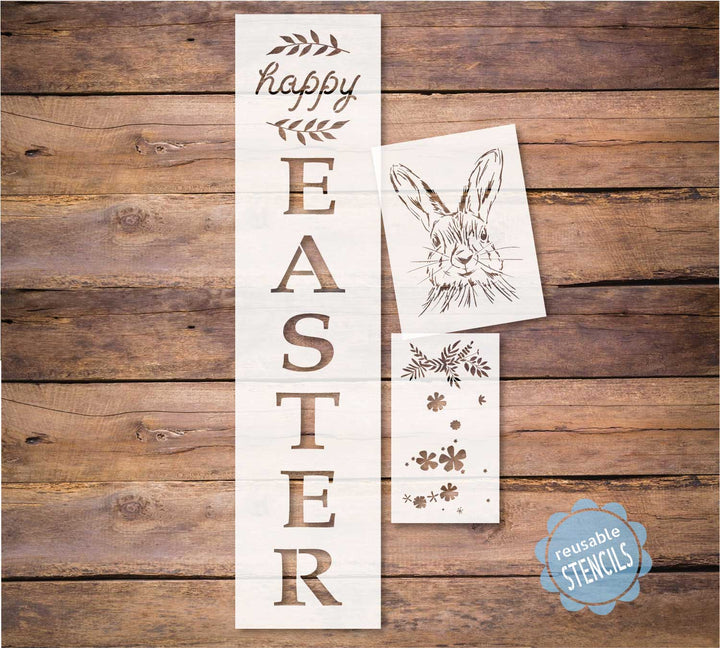 WallCutz  Happy Easter Porch Stencil / Rabbit stencil Stencil