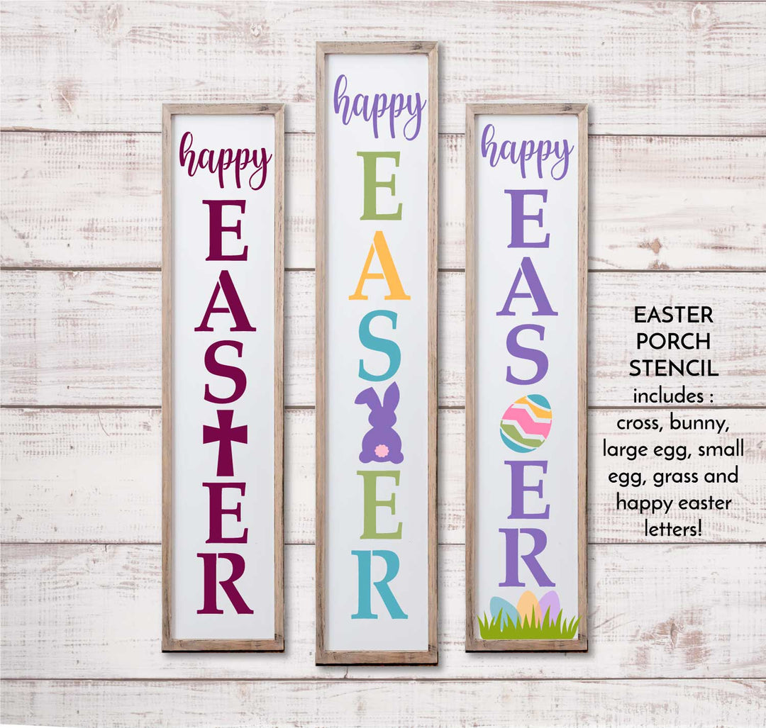 WallCutz  Happy Easter Porch Stencil with Shapes Stencil