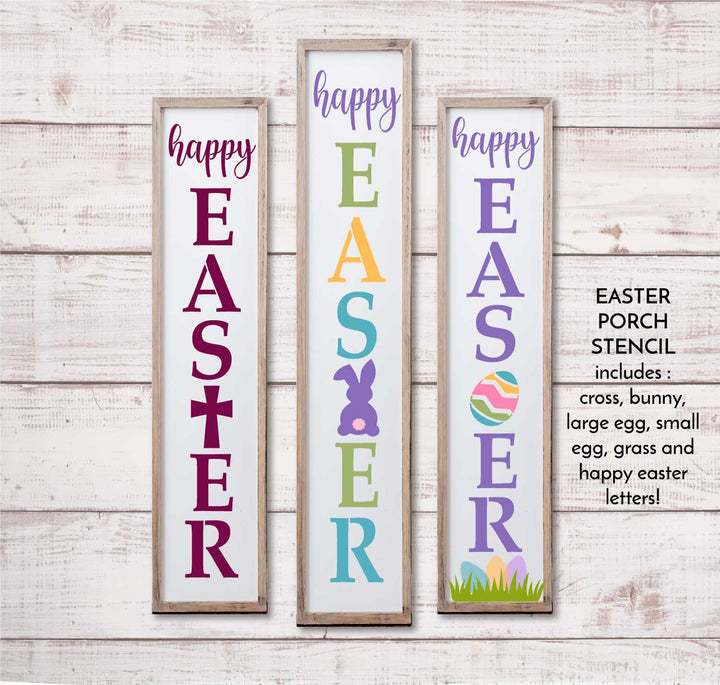 WallCutz  Happy Easter Porch Stencil with Shapes Stencil