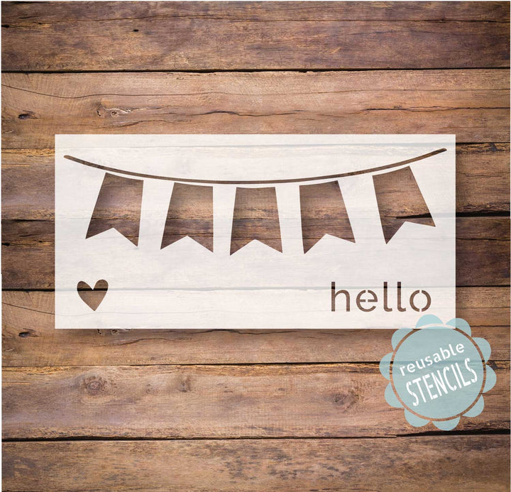 WallCutz  Heart Banner Hello / Valentine door mat stencil Stencil