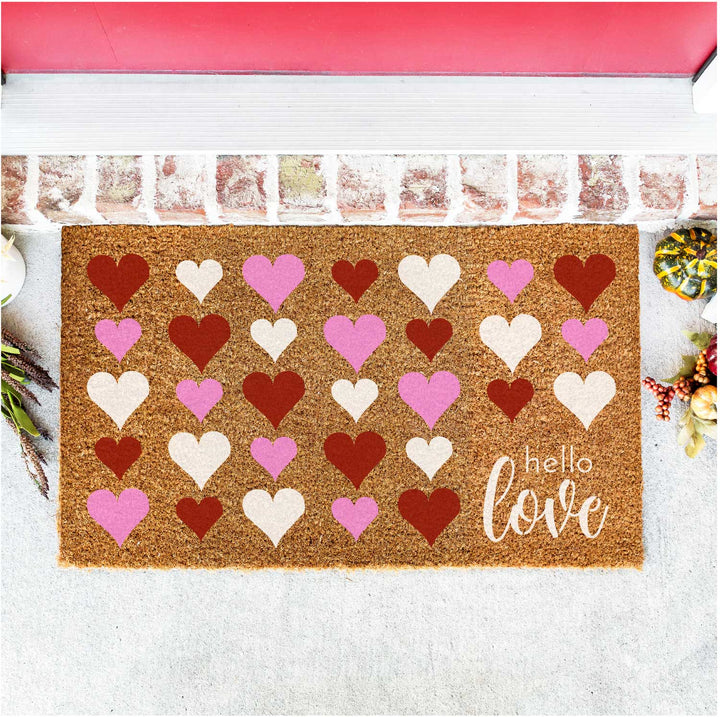 WallCutz  Heart Pattern Hello Love Door Mat Stencil