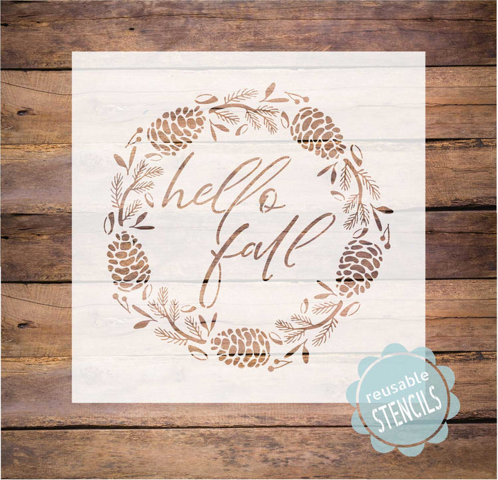 WallCutz  Hello Fall Pinecone Wreath - Stencil Stencil