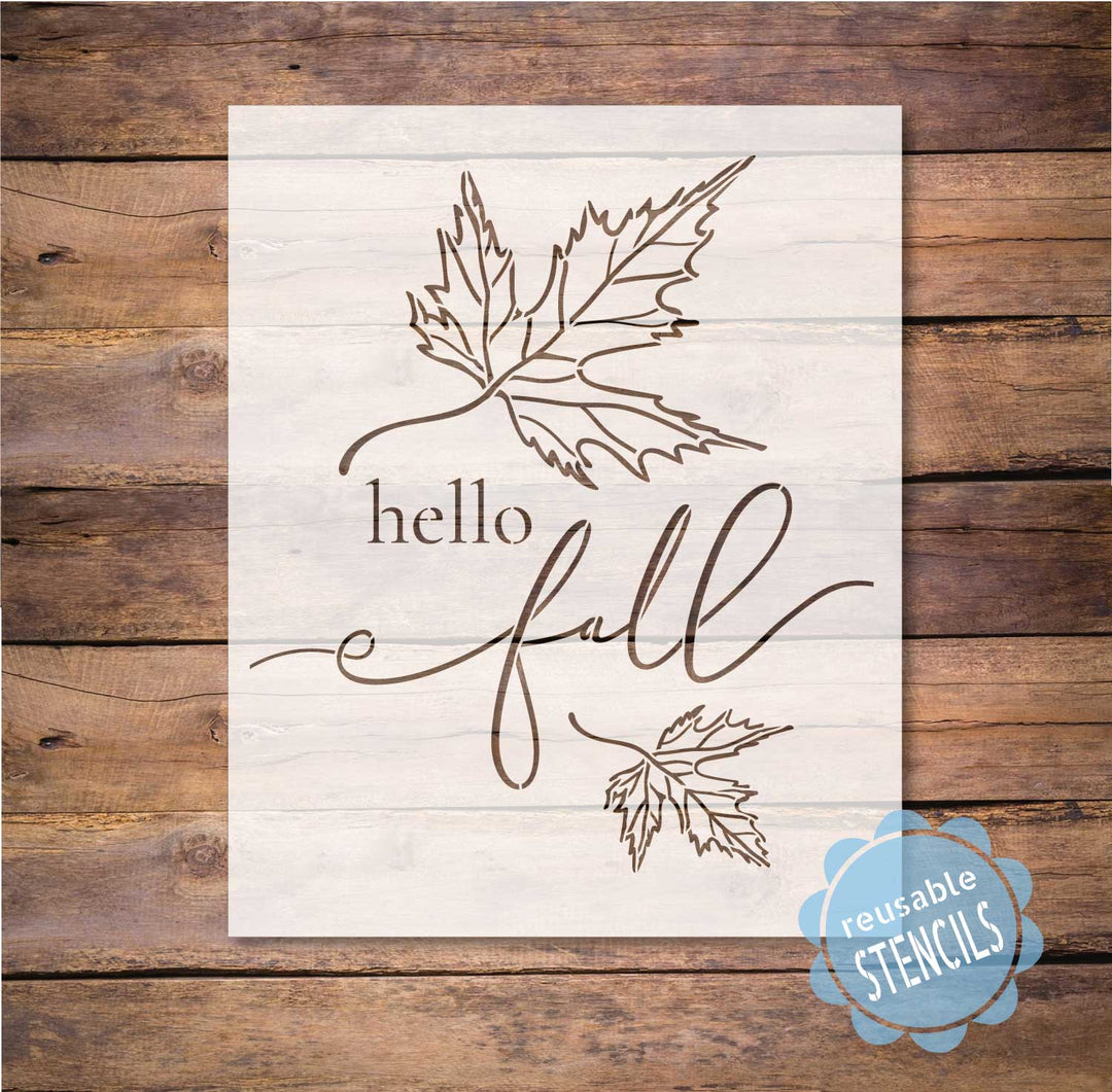 WallCutz  Hello Fall with Leaves / Reusable Stencil Stencil