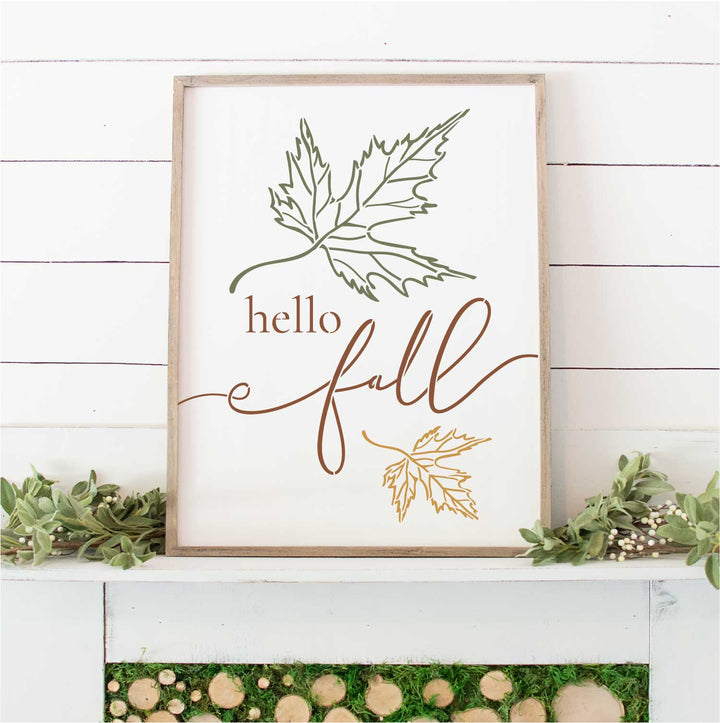 WallCutz  Hello Fall with Leaves / Reusable Stencil Stencil