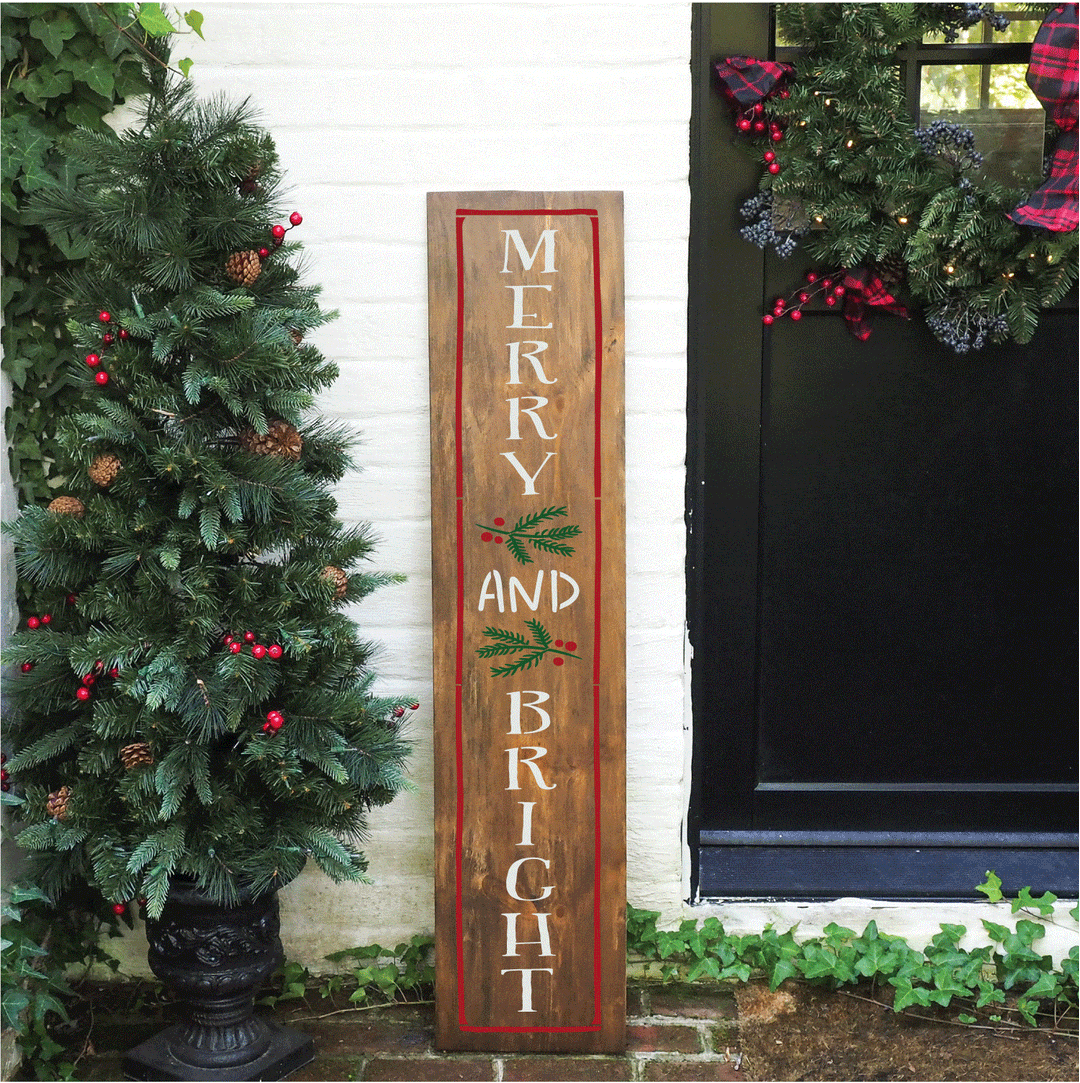 WallCutz  Merry and Bright - christmas porch stencil Stencil