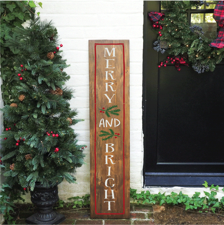 WallCutz  Merry and Bright - christmas porch stencil Stencil