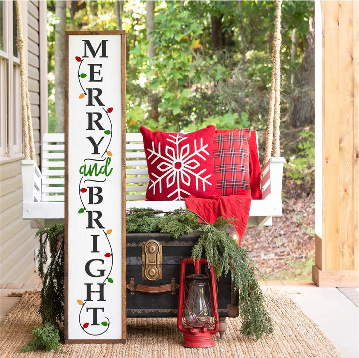 WallCutz  Merry and Bright with Christmas Lights / Holiday Porch Stencil Stencil