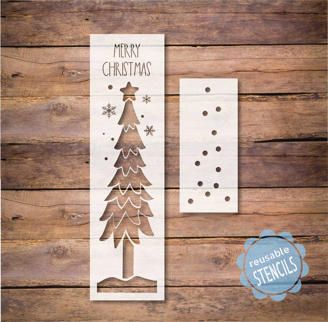 WallCutz  Merry Christmas Tall Tree Porch Stencil Stencil