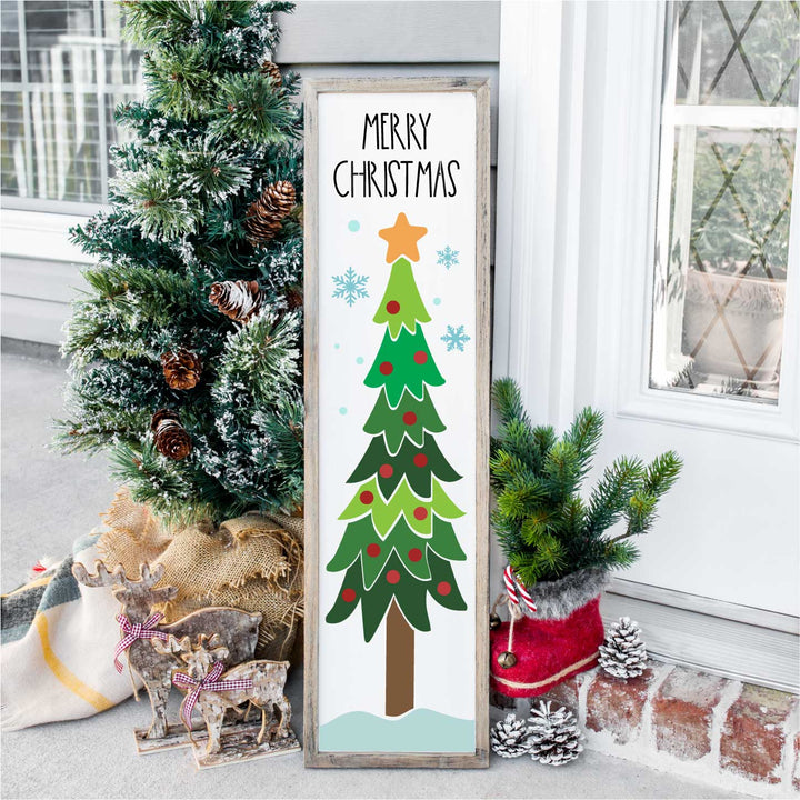 WallCutz  Merry Christmas Tall Tree Porch Stencil Stencil