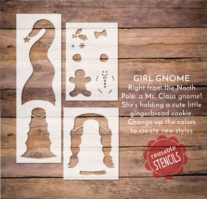 WallCutz  Ms Claus / Girl Gnome Stencil - Christmas porch stencil Stencil