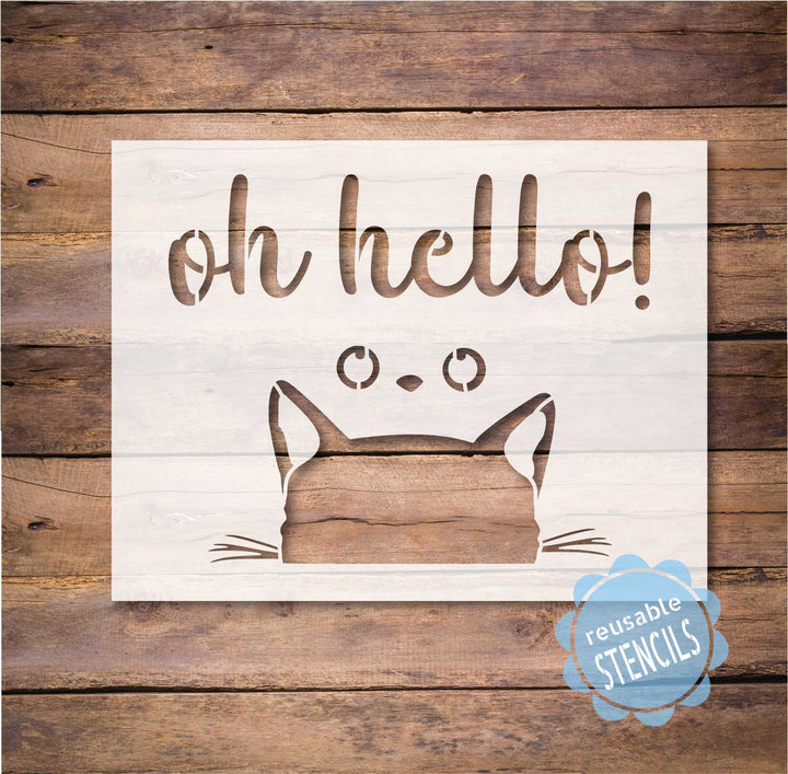 WallCutz  Oh Hello Cat / Door Mat Stencil Stencil