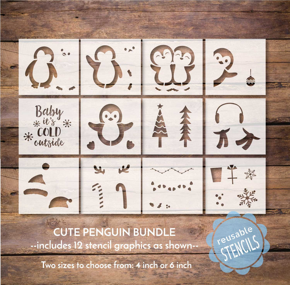 WallCutz  PENGUIN Sample Pack / 12 pc stencil bundle Stencil