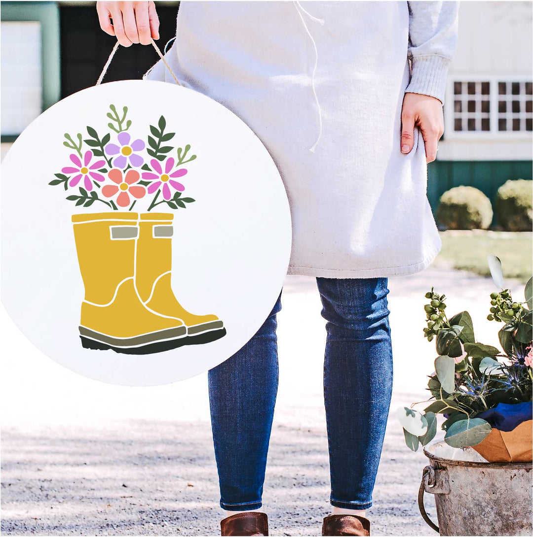 WallCutz  Rain Boots with Flower Bouquet / Summer Stencil Stencil