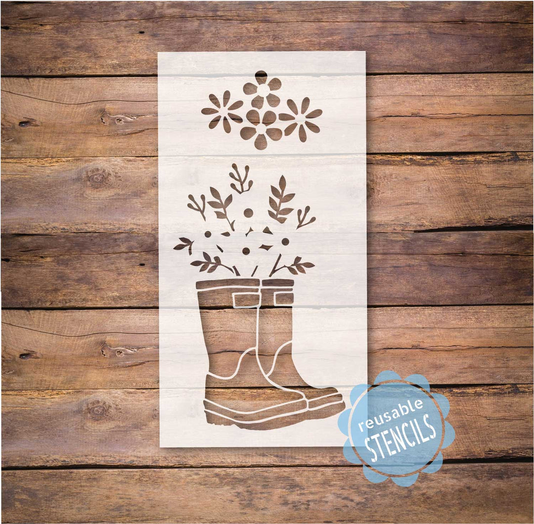 WallCutz  Rain Boots with Flower Bouquet / Summer Stencil Stencil