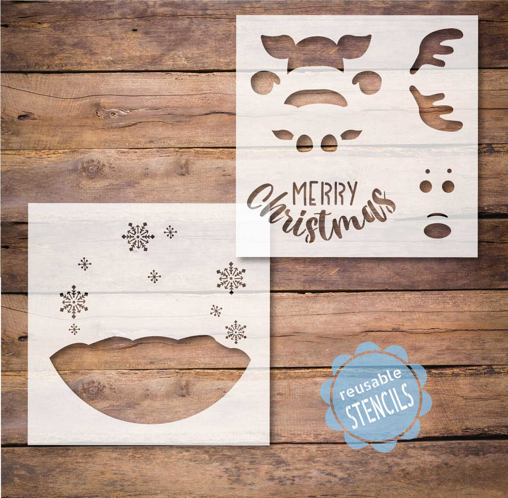 WallCutz  Reindeer Face / Merry Christmas Round Stencil Stencil