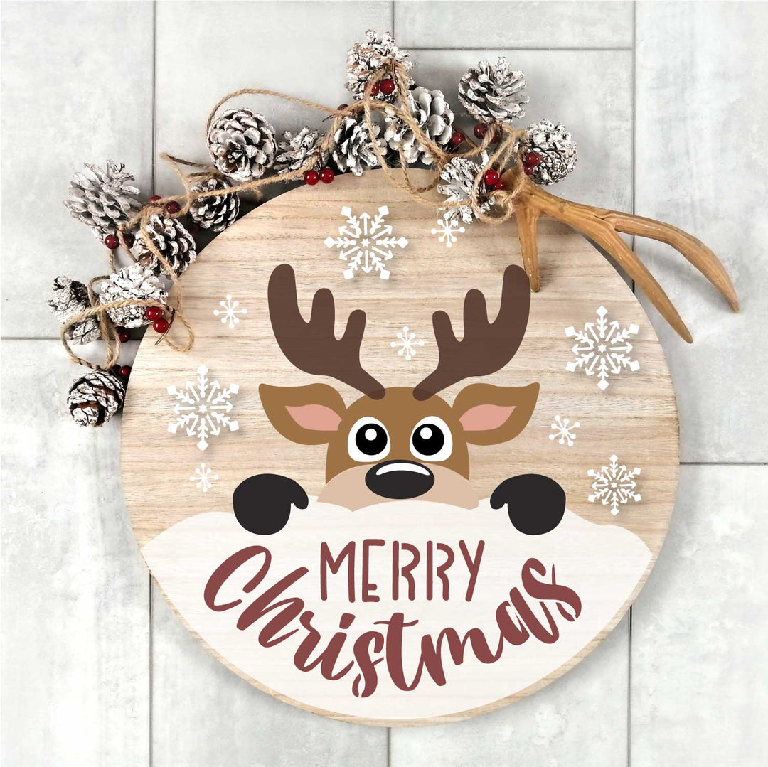 WallCutz  Reindeer Face / Merry Christmas Round Stencil Stencil