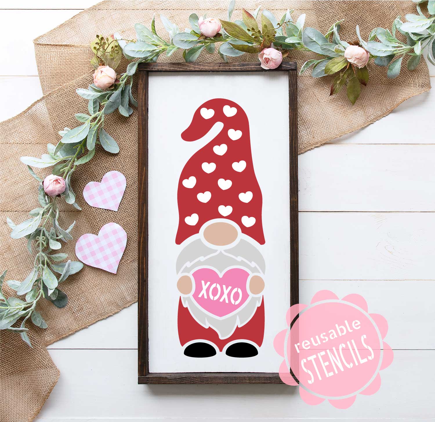 1pc Valentine Gnome Stencil Plastic PET Love Balloons Painting Stencils  Dwarf Couple Craft Drawing Stencils with Words of LOVE YOU 