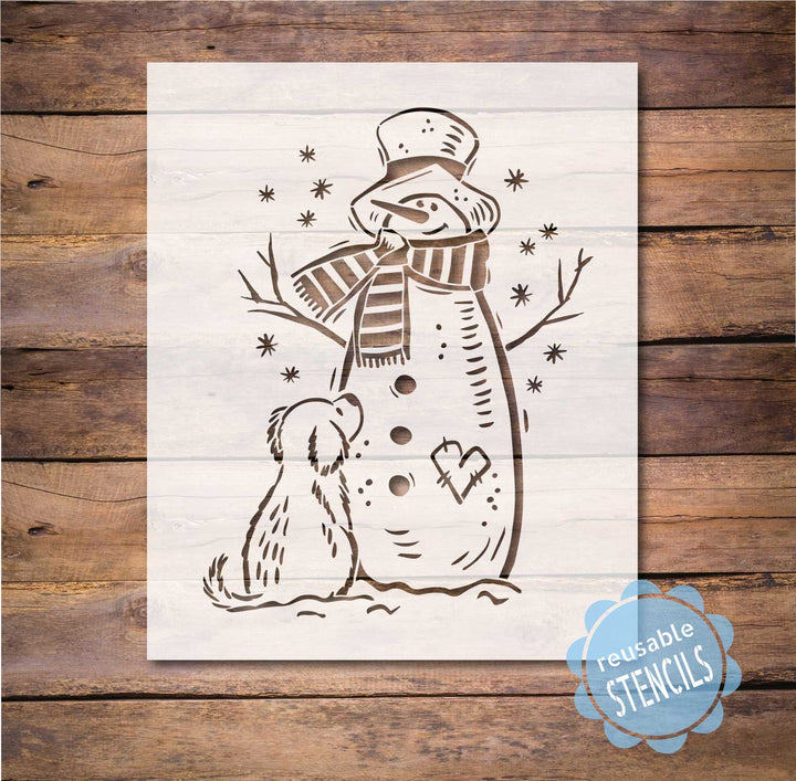 WallCutz  Snowman and Puppy / Winter Stencil Stencil