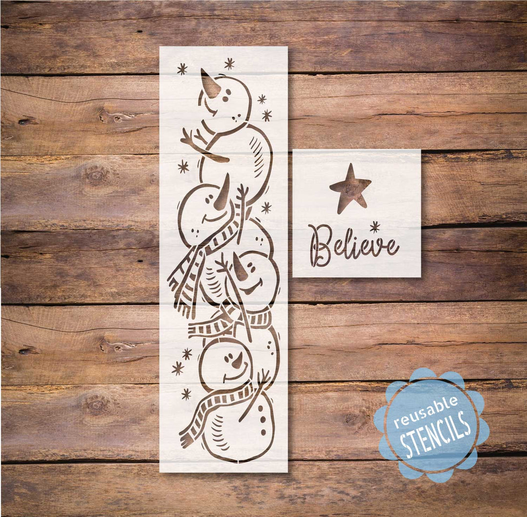 WallCutz  Snowman Stack / Believe Christmas Stencil Stencil