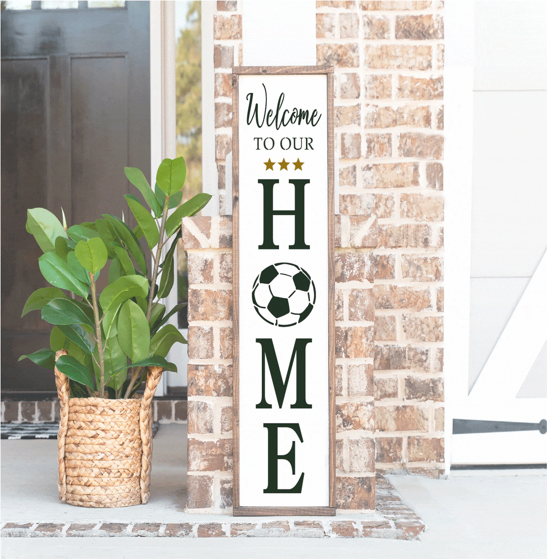 WallCutz  Soccer porch stencil - Welcome to our home Stencil