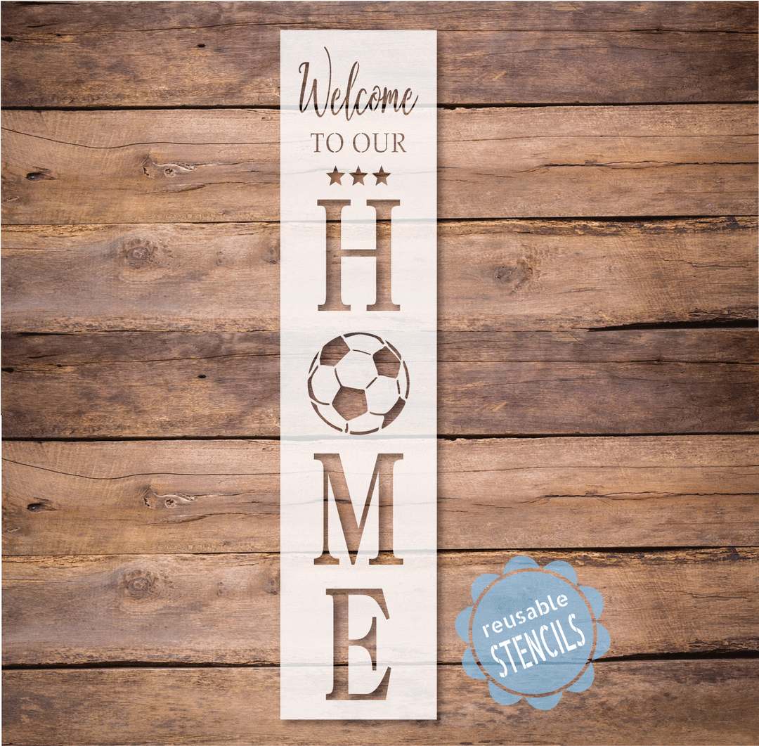 WallCutz  Soccer porch stencil - Welcome to our home Stencil