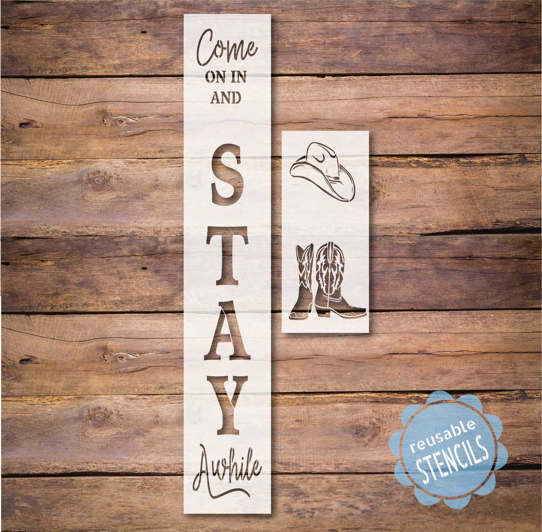 WallCutz  Stay Awhile / Cowboy Porch Stencil Stencil