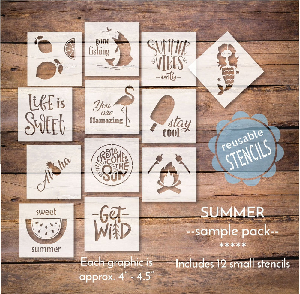 WallCutz  SUMMER Sample Pack #1 / 12 pc stencil bundle Stencil