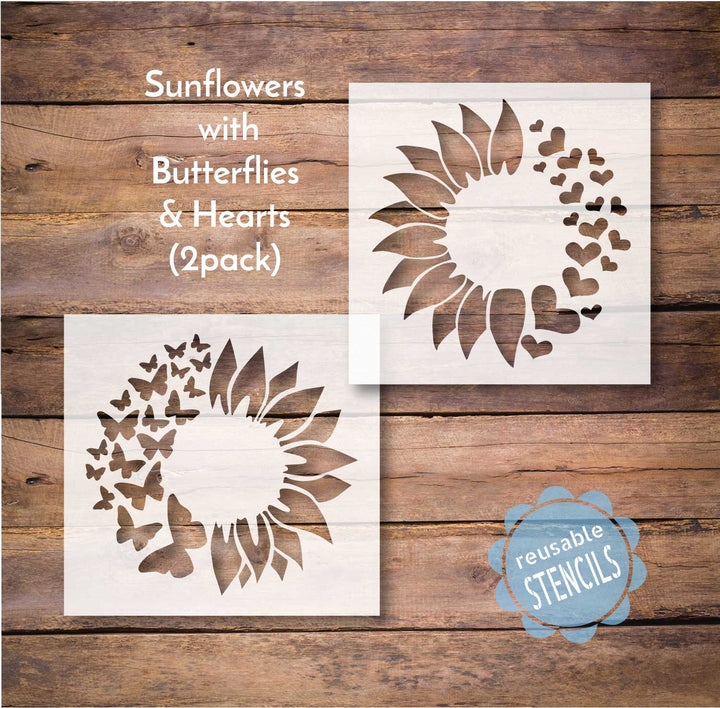 WallCutz  Sunflowers with Butterflies and Hearts / 2 Pack Stencils Stencil