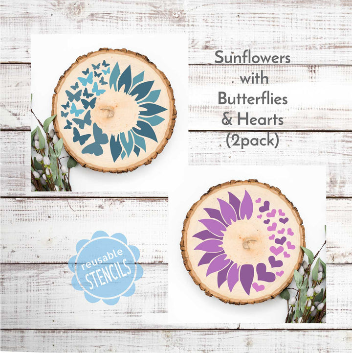 WallCutz  Sunflowers with Butterflies and Hearts / 2 Pack Stencils Stencil