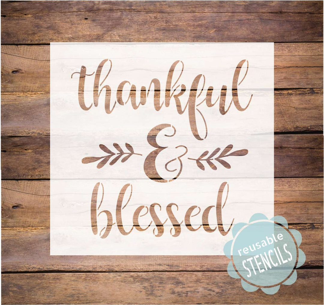 WallCutz  Thankful & Blessed Stencil Stencil